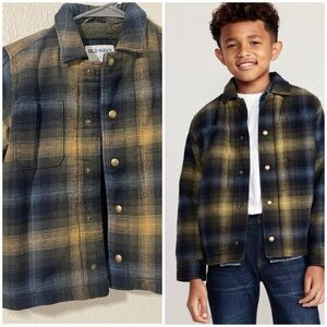 Old Navy Boys Size Small (6-7) Soft-Brushed Flannel Sherpa-Lined Shacket NWOT